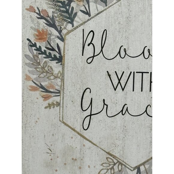 Bloom With Grace Wooden Wall Art Decor - Floral Hexagon Design 9" x 7" READ - Picture 2 of 14